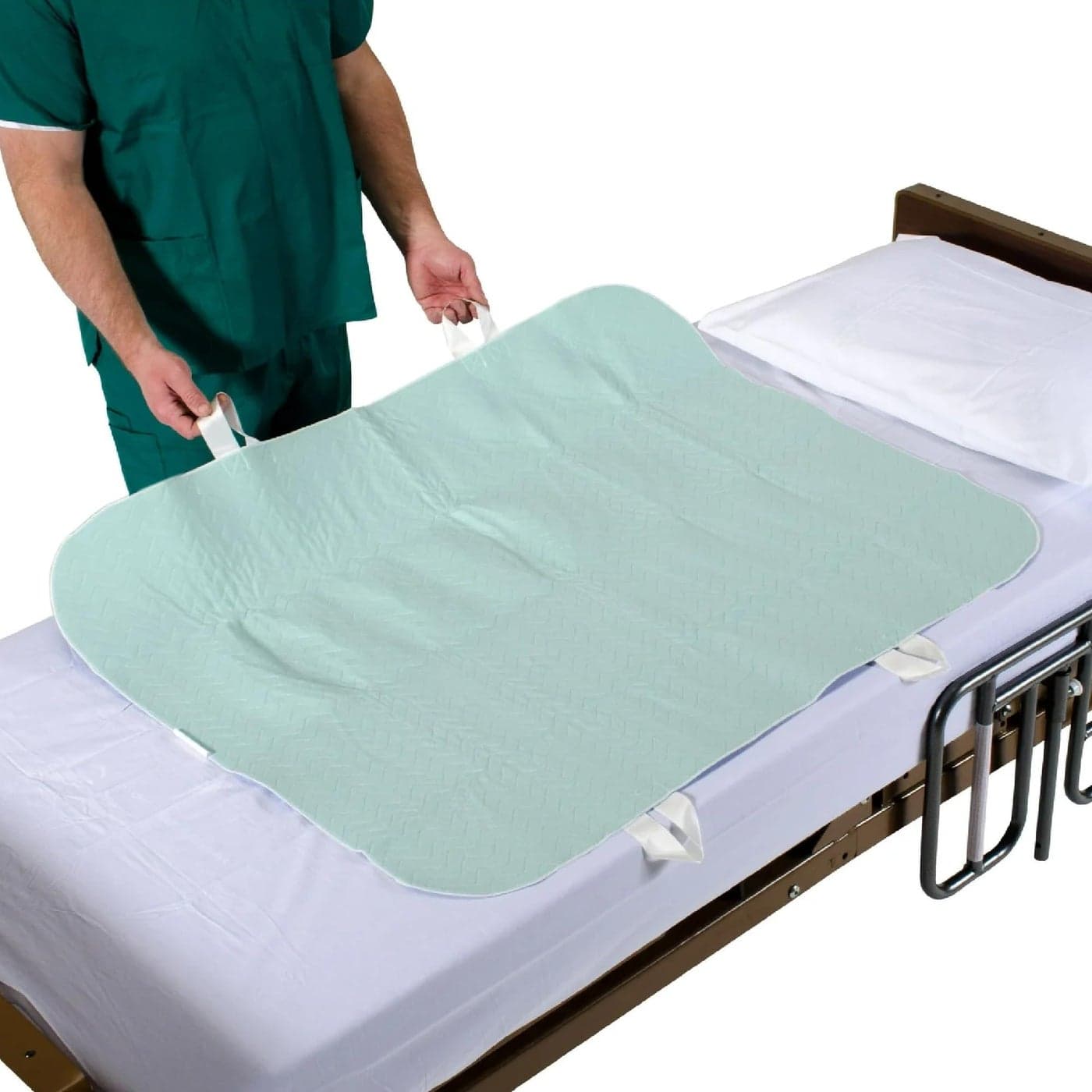 Patient Aid 34 x 52 Positioning Bed Pad with Handles Incontinence Mattress Bedding Protector Liner Underpad Straps for Easy Lift Transfer Reusable Washable Waterproof Hospital Quality