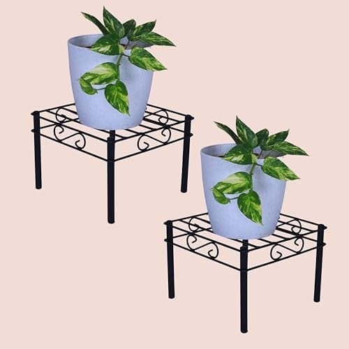 D&V Engineering Heavy Duty Flower Pot Stand | Metal Plant Stand for Large Cement Pots | Indoor & Outdoor Use | 150 kg Weight Capacity | 27x27x20 cm |Black, Pack of 2