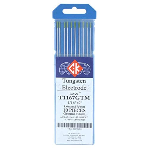 CK Worldwide T1167GTM Tungsten Electrode 1/16" x 7", 10 Pack - Welding Electrode - Chartreuse - Tungsten Carbide - Welding