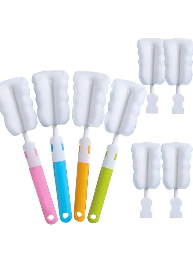 INVODA Bottle Brush Sponge Cup Brush Set with 4 Replacement Brush Head Portable Long Handle Water Bottle Cleaner Brush