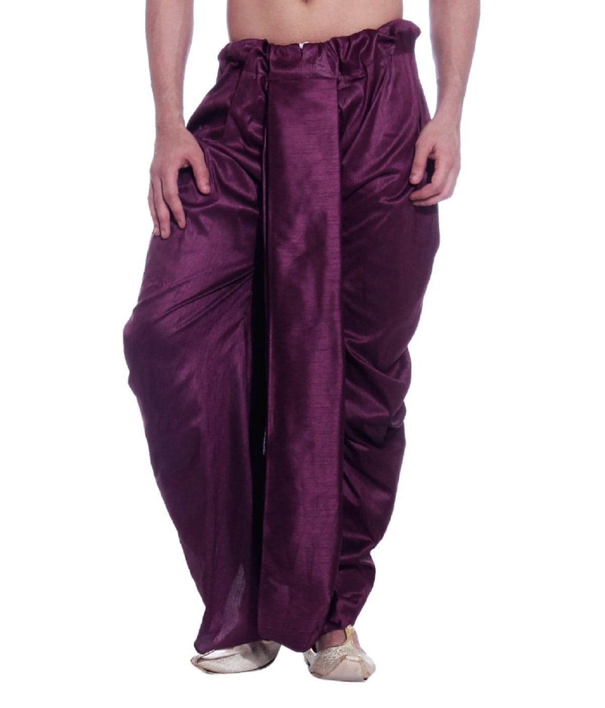 Royal Kurta Mens Cotton Silk Free Size Dhoti (Purple)