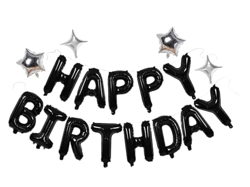 Black Happy Birthday Banner Balloon Aluminum Foil 16 Inch Letter10 Inch Five Pointed Star Four Pointed Star Suitable for Kids Men Women Boys and Girls Party Decoration Supplies