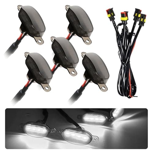 MTRPS 5PCS Car Front Grille Light Bright Amber Lens LED Grill Trim Lamp with Wiring Harness Waterproof Front Grill Light Compatible with F350 F250 F150 Raptor Ram1500 Black White