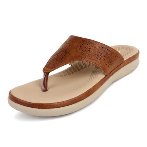TRASE Flats for Women Stylish | Lightweight Comfortable Slippers for Woman | Soft Sole Ladies Footwear for All Day Comfort (Tan, 37 EURO)