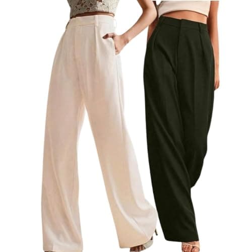 GRECIILOOKS High Waist Trousers for Women – Flared Korean Style Formal Pants | Elegant Workwear for Office, College & Events (Available in Plus Size and Combo Pack of 2)