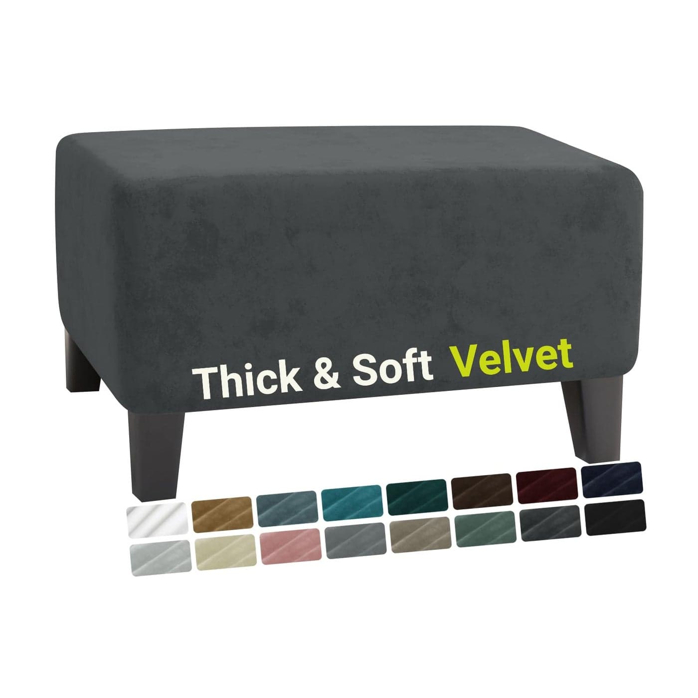 MAXIJIN Velvet Ottoman Slipcover Oversized Stretch Square Rectangle Footstool Slipcover Folding Storage Ottoman Covers for Living Room with Elastic Bottom Ottoman XLarge Gray