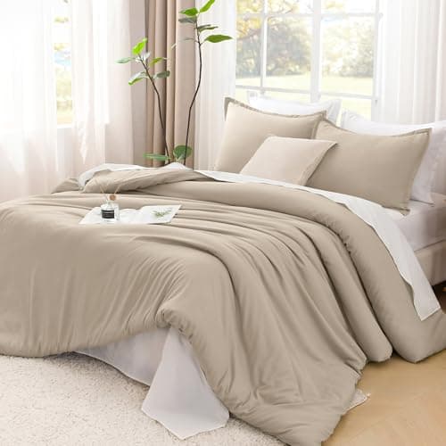 Litanika Khaki Comforter Set Queen Size, 3 Pieces Solid Bedding Comforter Set, All Season Down Alternative Bed Set (90x90In Comforter & 2 Pillowcases)