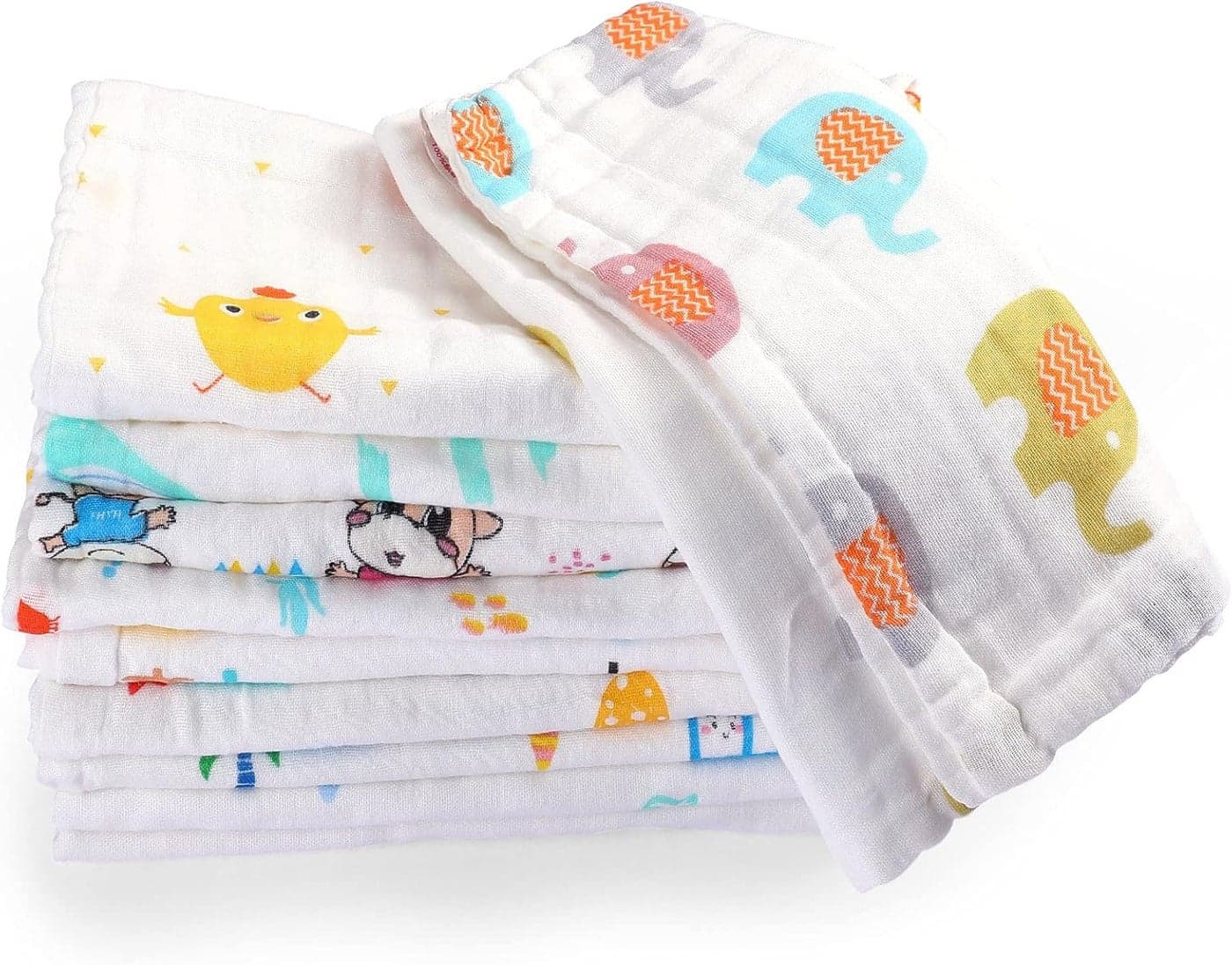 10 Pack Muslin Baby Burp Cloth 20 x 10 6 Layer Soft Absorbent Newborn Rags Towel for Baby Shower Boys Girls Machine Washable for Sensitive SkinAnimal Pattern
