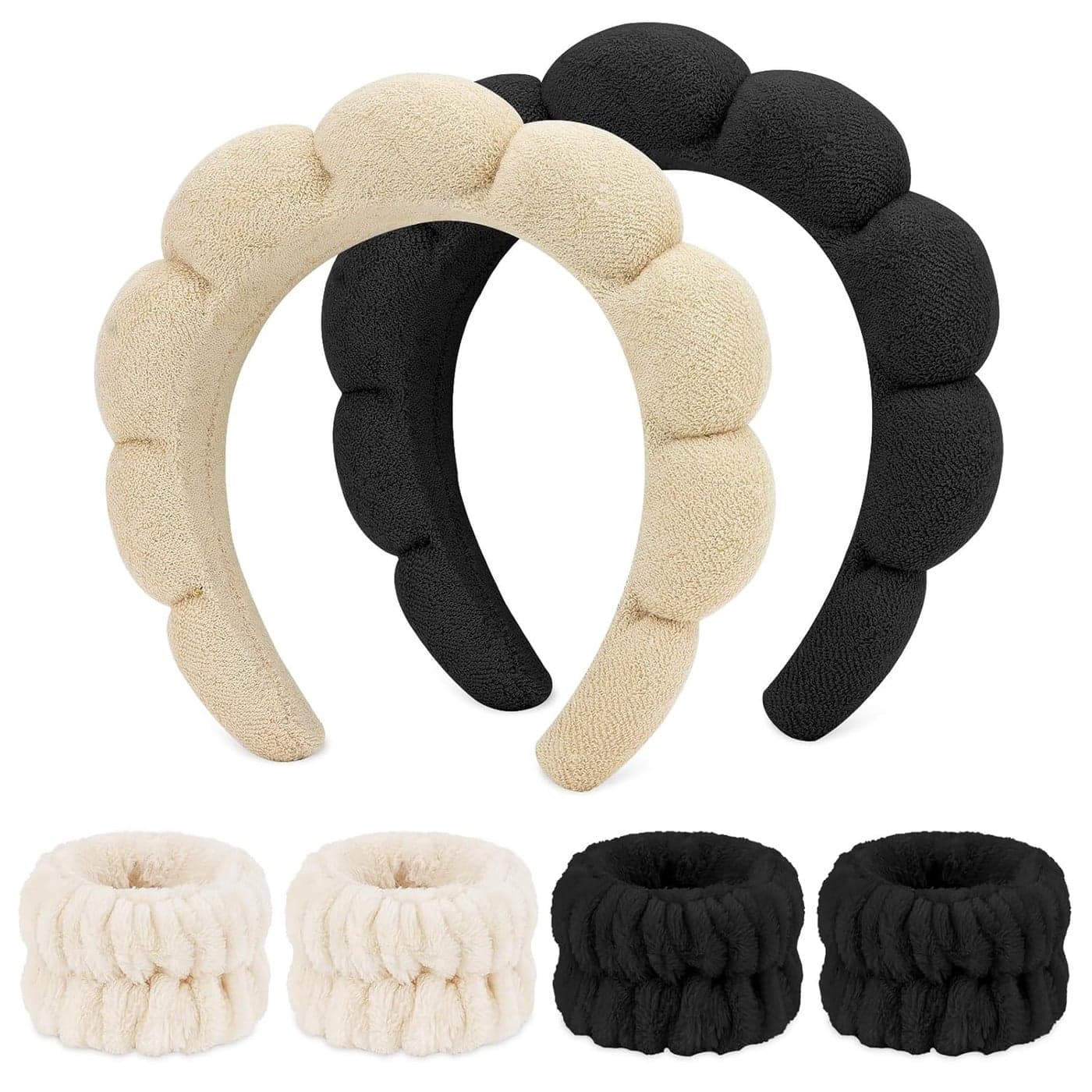 WHAVEL 6PCS Terry Cloth Spa Set Puffy Sponge Headband Wrist Towels for Face Washing Women Girls