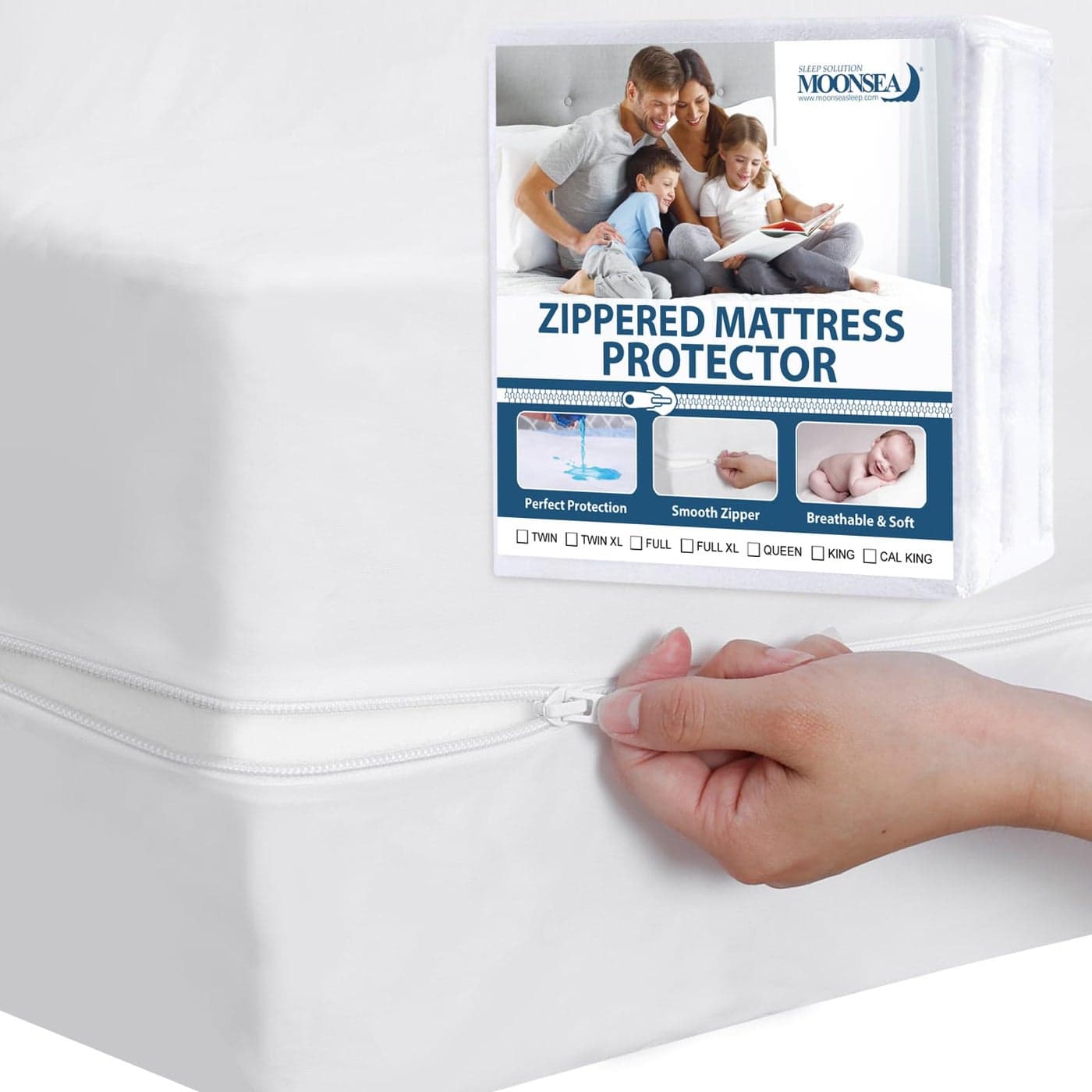 Zippered Waterproof Mattress Protector King 6Side Waterproof Mattress Encasement King Mattress Cover Box Spring Encasement 1 Pack