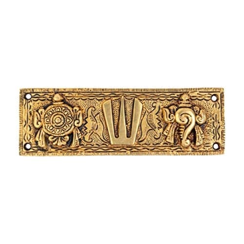 Jaszz Art Brass Door Hanging Shankh Chakra Tilak Namah Pure Wall Showpiece (8 inches and 420 gm) Padmanabha Swami | Vishnu for Home Decor Temple Puja Office Decoration
