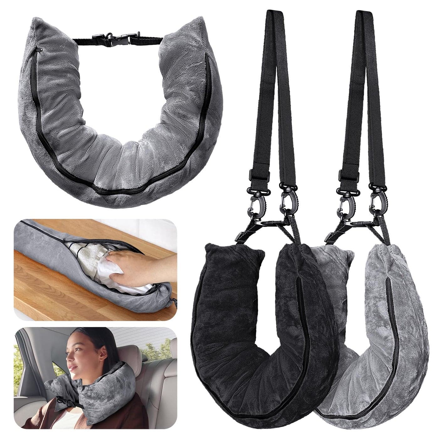 Eppyyo Stuffable Travel Pillow for Extra Luggage Velvet Travel Neck Pillow Storage Bag with Adjustable Neck Size Fits About 6 TShirts Travel Essentials Multifunctional Sleeping Rest Cushion