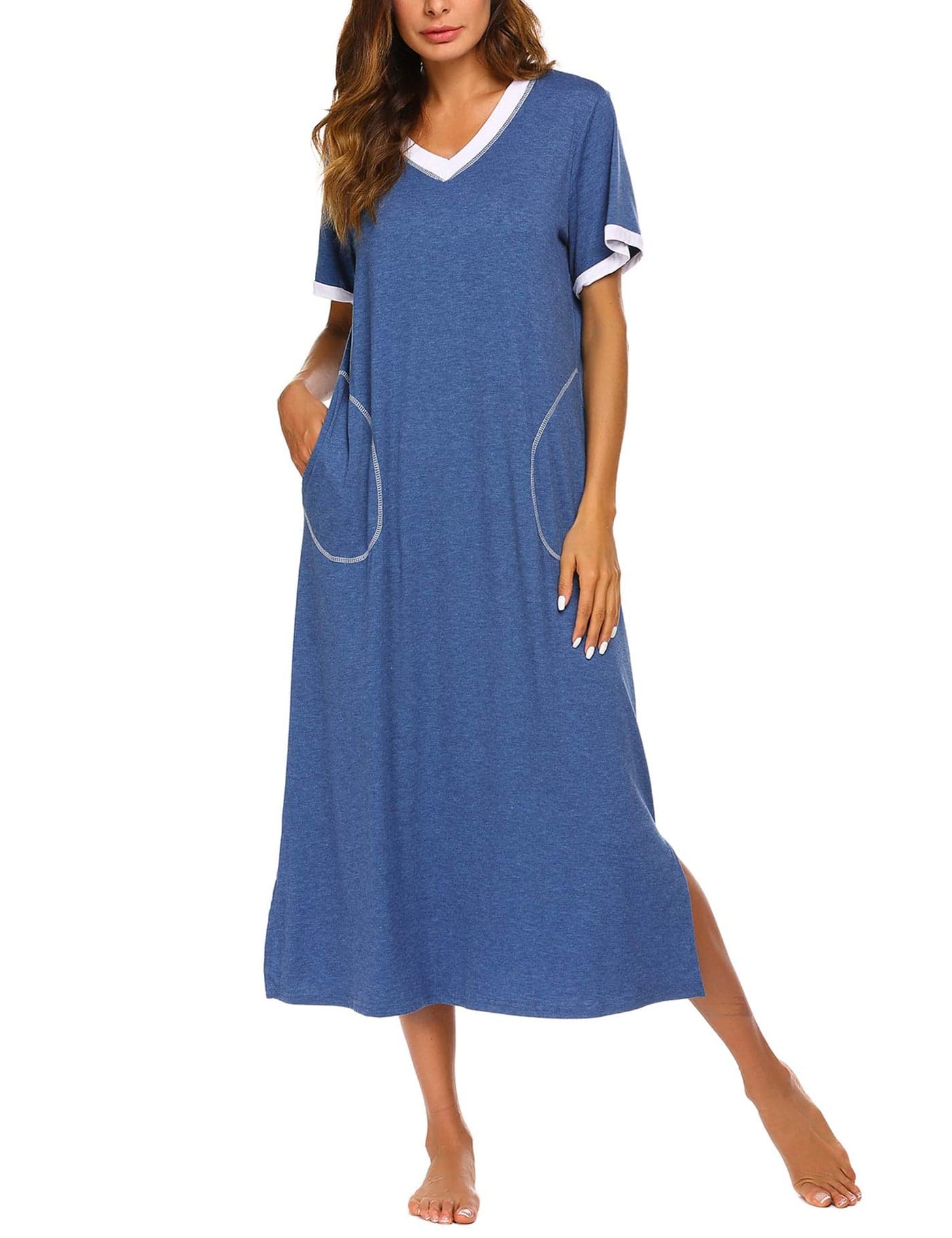 Ekouaer Women's Full Length Short Sleeve Nightgown