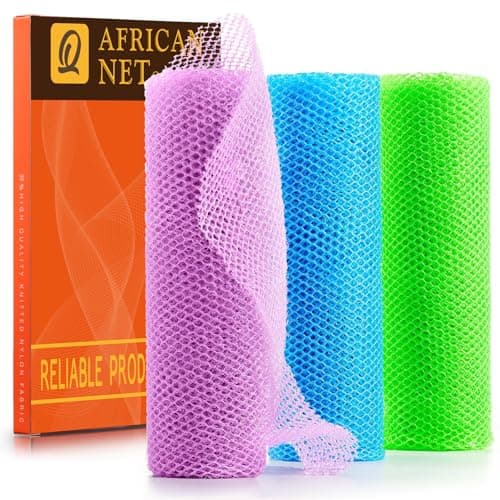 UJFQBH 3 Pieces African Bath Sponge African Net Long Net Bath Sponge Exfoliating Shower Body Scrubber Back Scrubber Skin SmootherGreat for Daily Use Pale Purple Blue Green