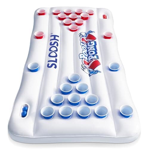 SLOOSH Pool Toys Games Set Pong Toss Game Water Toys for Adults Kids Family Games Inflatable Floats Lounge Raft Floating Swimming Pool Accessories 6x3 FT Table with 10 Pong Balls for Parties