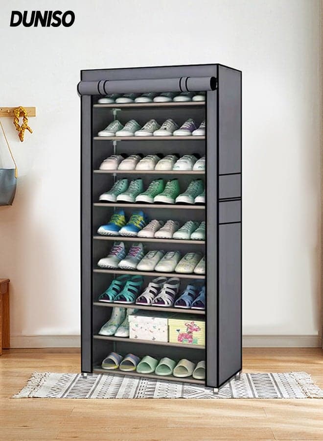 10-Layer Shoe Cabinet with Dustproof Cover, Portable Shoe Shelf,Freestanding Shoe Storage Cabinet for for Closet Hallway,Bedroom,Entryway