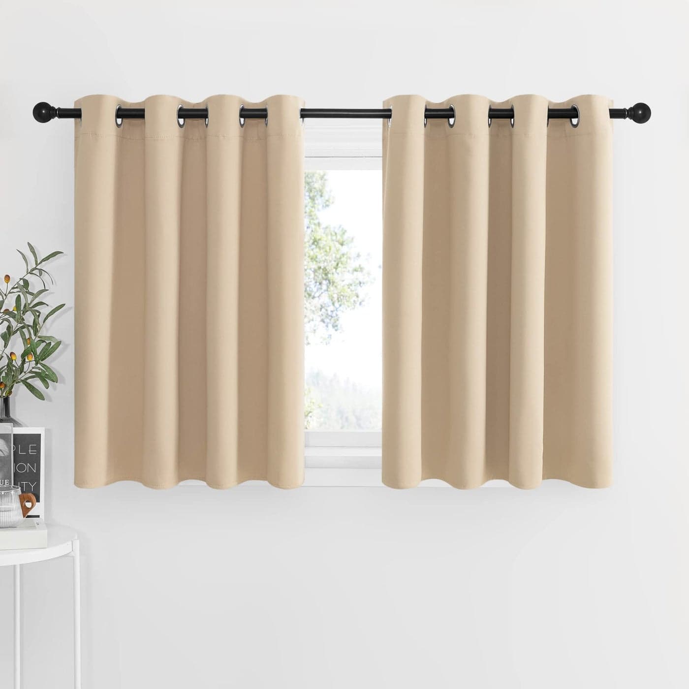 NICETOWN Window Treatment Kitchen Curtains Solid GrommetTop Short Curtains Drapes Panels for Kitchen Window Biscotti Beige 2 Pieces per Pack 52 inches Wide x 36 inches Long