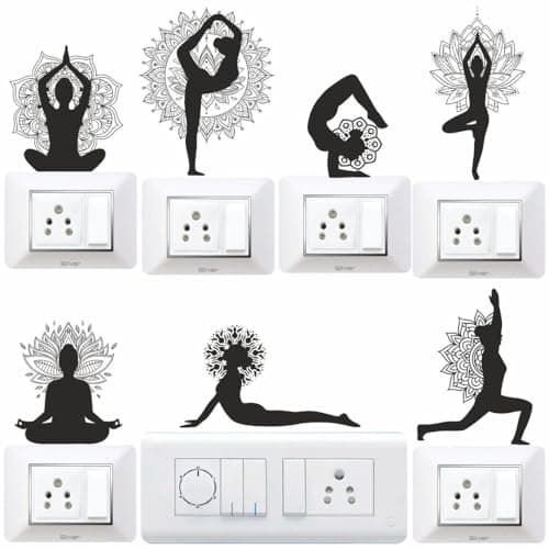 CVANU Set of 7 Yoga Poses Printed on Self-Adhesive Vinyl Switch Board Sticker for Switch Panel Decoration-004