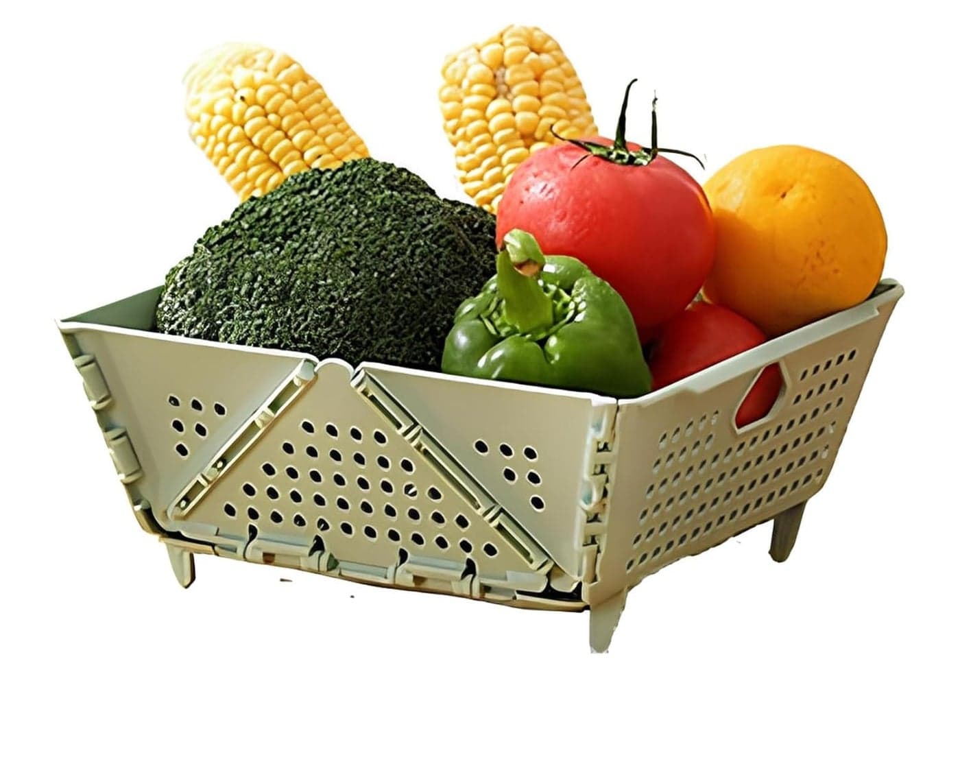 GION MultiFunctional Folding Drain Basket Plastic Storage Basket for Food Cosmetics Sundries Fruit and Vegetable Strainer Basket for Indoor Outdoor Collapsible Colander Drainage Basket 1Pcs