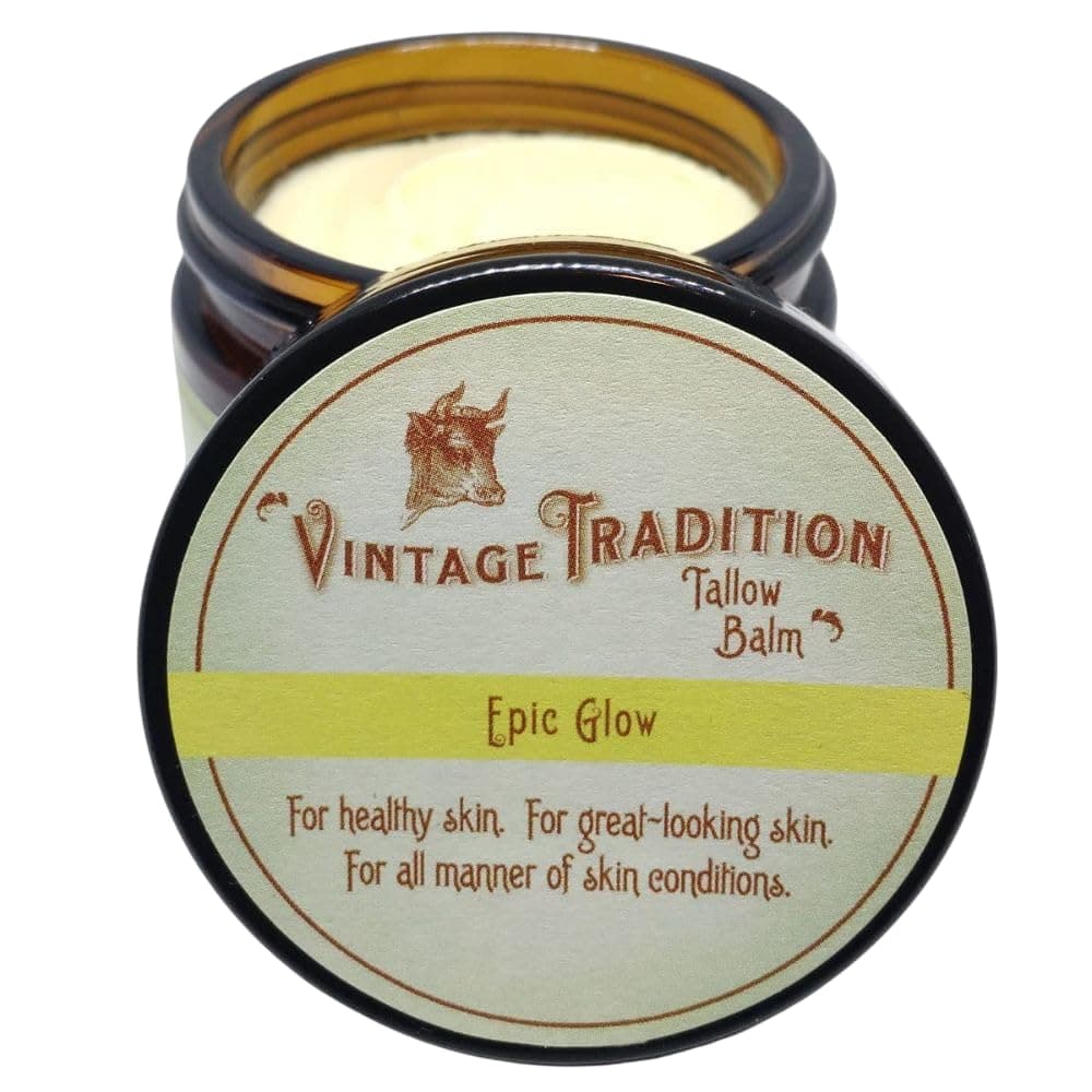 Vintage Tradition Epic Glow Beef Tallow Balm Glow Boosting Moisturizer with Lavender Oil Myrrh Oil Manuka Face Oil and Fish Oils Beef Tallow for Skin Care from Head to Toe 2 fl oz