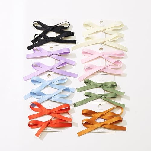 Ayesha Hair Ribbon 16PCS Bowknot Satin Bows and Claw Clips for Women Girls Toddlers Thick and Fine Hair