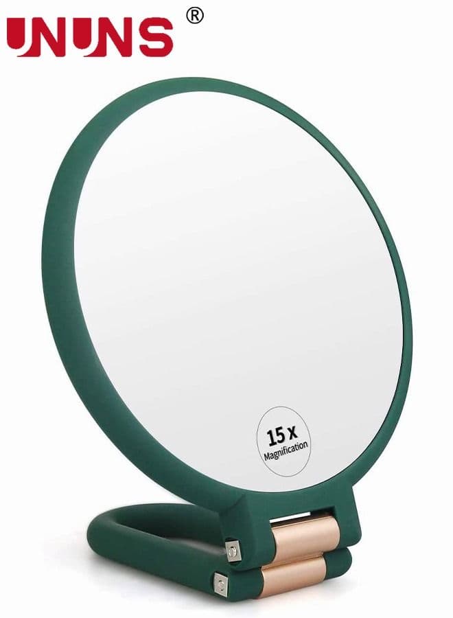 Mirror With Stand,2-In-1 Table And Hand Held Mirror,1X 15X Magnifying Foldable Double Side Mirror,Army Green 24x13.5 Centimeter