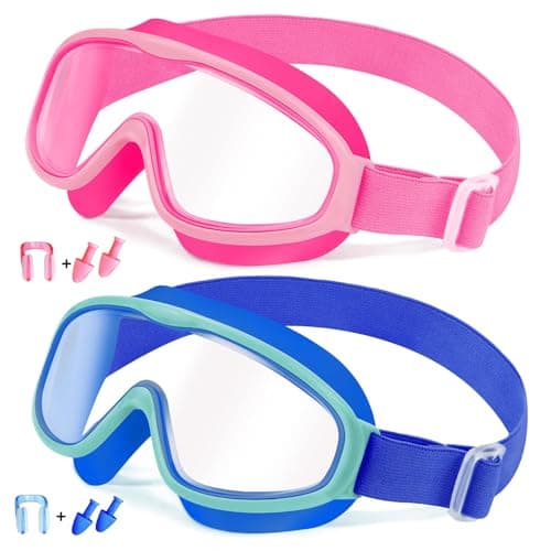 Vvinca Kids Goggles with Comfort Fabric Strap, Kids Swim Goggles Wide View Anti-Fog/UV No Leaking Swimming Goggles for 3-14