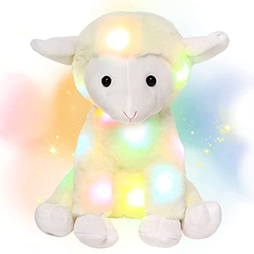 Hopearl LED Plush Lamb Lighting Up Stuffed Sheep Floppy Night Lights Glow in The Dark Birthday Festival for Kids Toddlers Beige 11