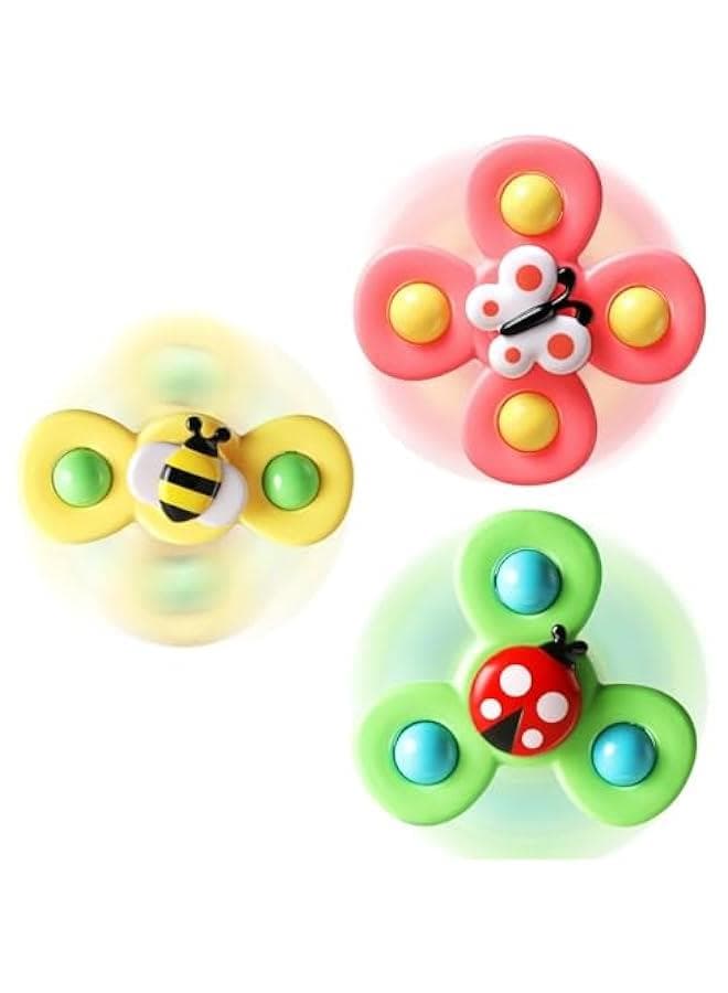 3PCS Suction Cup Spinner Toys for 1 Year Old Boy Girl|Spinning Top Baby Toys 12 18 Months|1 2 Year Old Boy Birthday Gift|Baby Bath Toy for Kids Ages 1-3|Sensory Toy for Toddlers 1-3