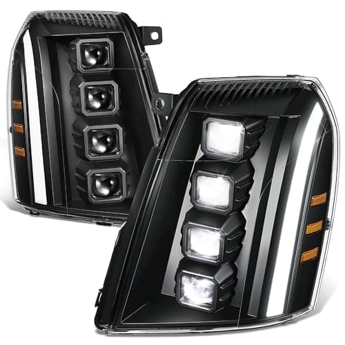 DNA MOTORING Pair of Headlights Clear Lens/Amber Reflector LED Compatible With Escalade 2007-2014 / Escalade ESV 2007-2014, HL-LB2-CE07-BK-AM