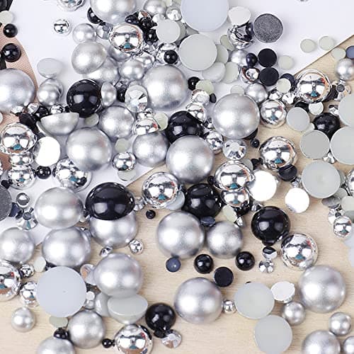 Niziky 1100PCS Flatback Pearls and Rhinestone Mixed Size 3mm10mm AB Color Resin Rhinestones Half Pearls for Crafts 30g Half Round Flatback Pearls Rhinestones for Nail Face Art Crafts