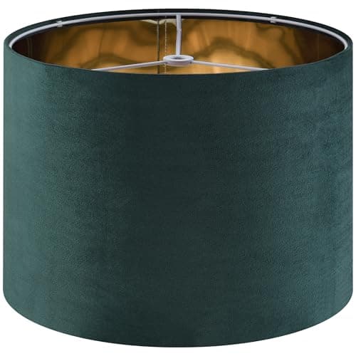 GOSO Green Velvet Medium Lamp Shades Drum Lamp Shades 13 Top x 13 Bottom x 10 High Spider Modern Lampshade for Table Lamps Floor Lamps Bedside Lamps Assembly Required By GOSO