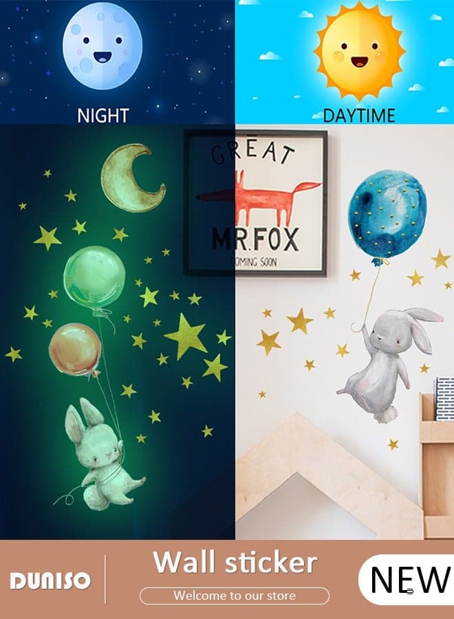Night Light Wall Sticker Cartoon Rabbit Wall Sticker Decorantion Painting Home Decoration For Children's Playroom Living Room 28*38cm
