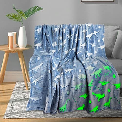 TEHALK Dinosaur Blanket for Boys Girls Glow in The Dark Blankets for Boys Soft Fleece Blankets for Kids Personalized Baby Blanket for Boys Cute Toddler Blankets for Boys Unique Dinosaur Gifts 40x60