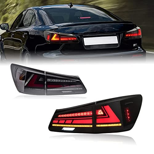 HCmotion Tail lights Assembly for 2006-2013 Lexus IS250/IS350/ISF Sedan, Taill Lamp with Start UP Animation, Reverse Lights, LED DRL light, Plug-and-play, LED Tail Lights Replacement