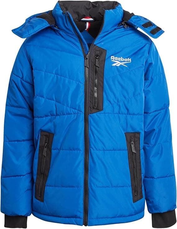 Reebok Boys Puffer Jacket - Heavyweight Quilted Water & Wind Resistant Boys Winter Coat - Fleece Insulated Kids Winter Jacket, Size 10-12, Batik Blue