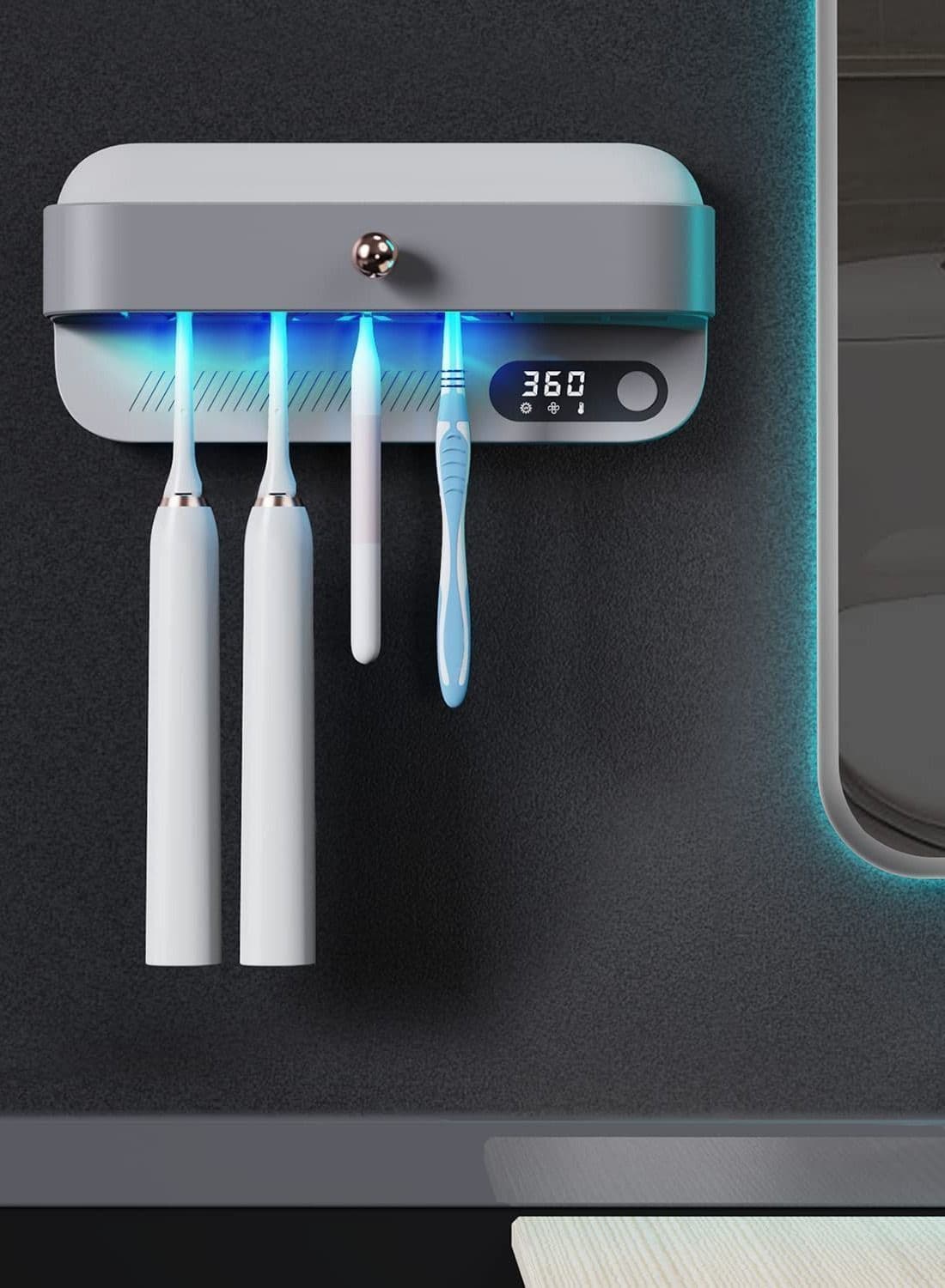 UV Toothbrush Sanitizer Dryer Heating and Fan Drying Function UVC-LED Tooth Brush Cleaner Sterilizer Holder Wall Mounted Suitable for Oral-B