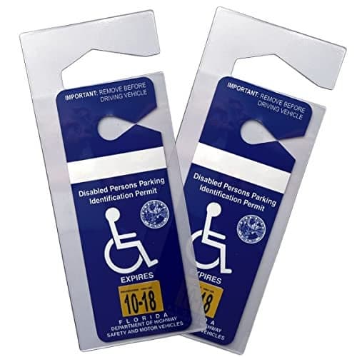 2 Pack Clear Handicap Parking Placard Protective Holder Rear View Mirror Disability Permit Hanger Hard Flexible Plastic Construction Handicapped Car Tag Cover by Specialist ID