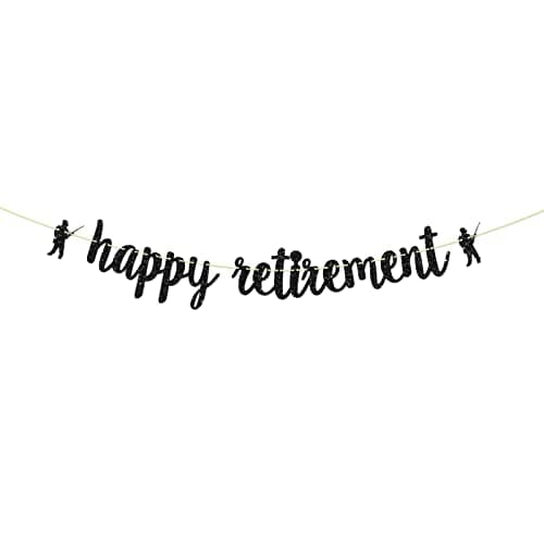 Festiko® Black Glitter Happy Retirement Banner, Fishing Banner, Fisherman Retirement Party Decorations