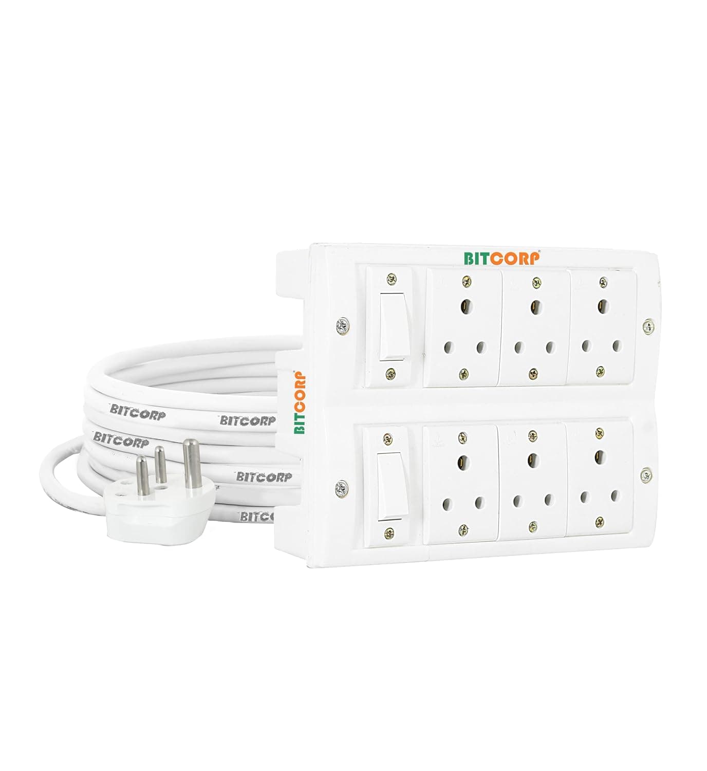 Bitcorp 6A Heavy Duty International Extension Board 6 Socket 2 Switch 1500W Surge Protector with 8 Meter Long Wire Cable for Charging Pc Computer Small Appliances