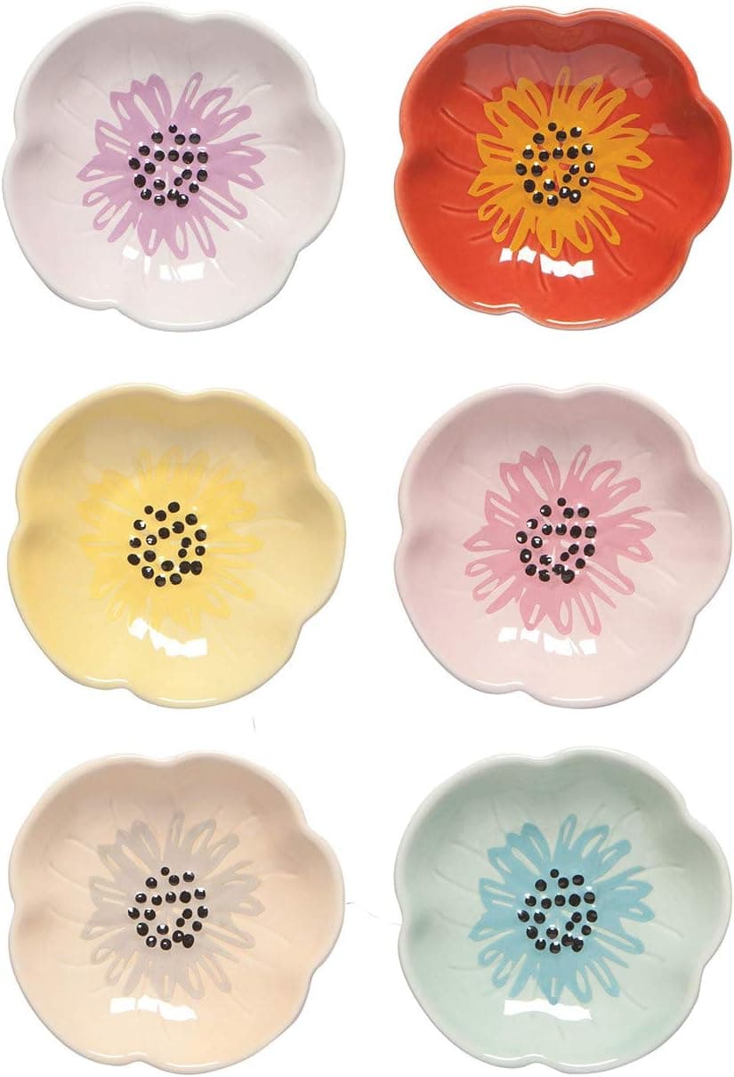 Now Designs Flower Shaped Ceramic Pinch Bowl Set Soy Sauce Dish Set of 6