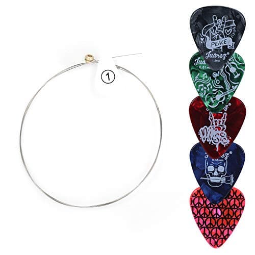Juarez JAPS200 Guitar 1st String (E) with 5 Assorted Picks | Stainless Steel Acoustic/Electric Guitar Replacement String & Colorful Picks Set
