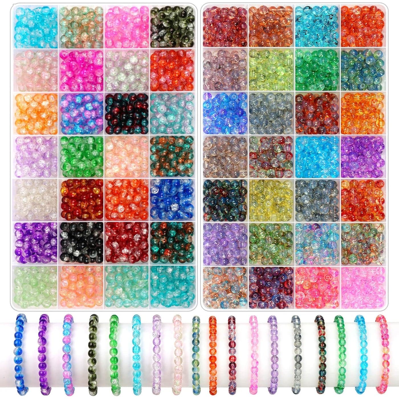 shynek 2800 6mm Glass Beads for Bracelets 56 Colors Crystal Beads for Jewelry Making Bracelet Making and DIY Crafts28 Crackle Colors and 28 Ink Patterns Colors