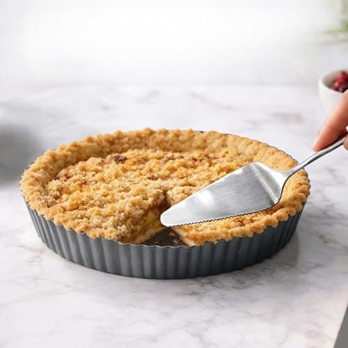 Yamteck 9522 Inch Deep Tart Pan w Pie Cake Server Removable Bottom NonStick Coating Rugged Carbon Steel for Tart Quiche Baking Gift for Women Wife Christmas Thanksgiving Party Festival Family