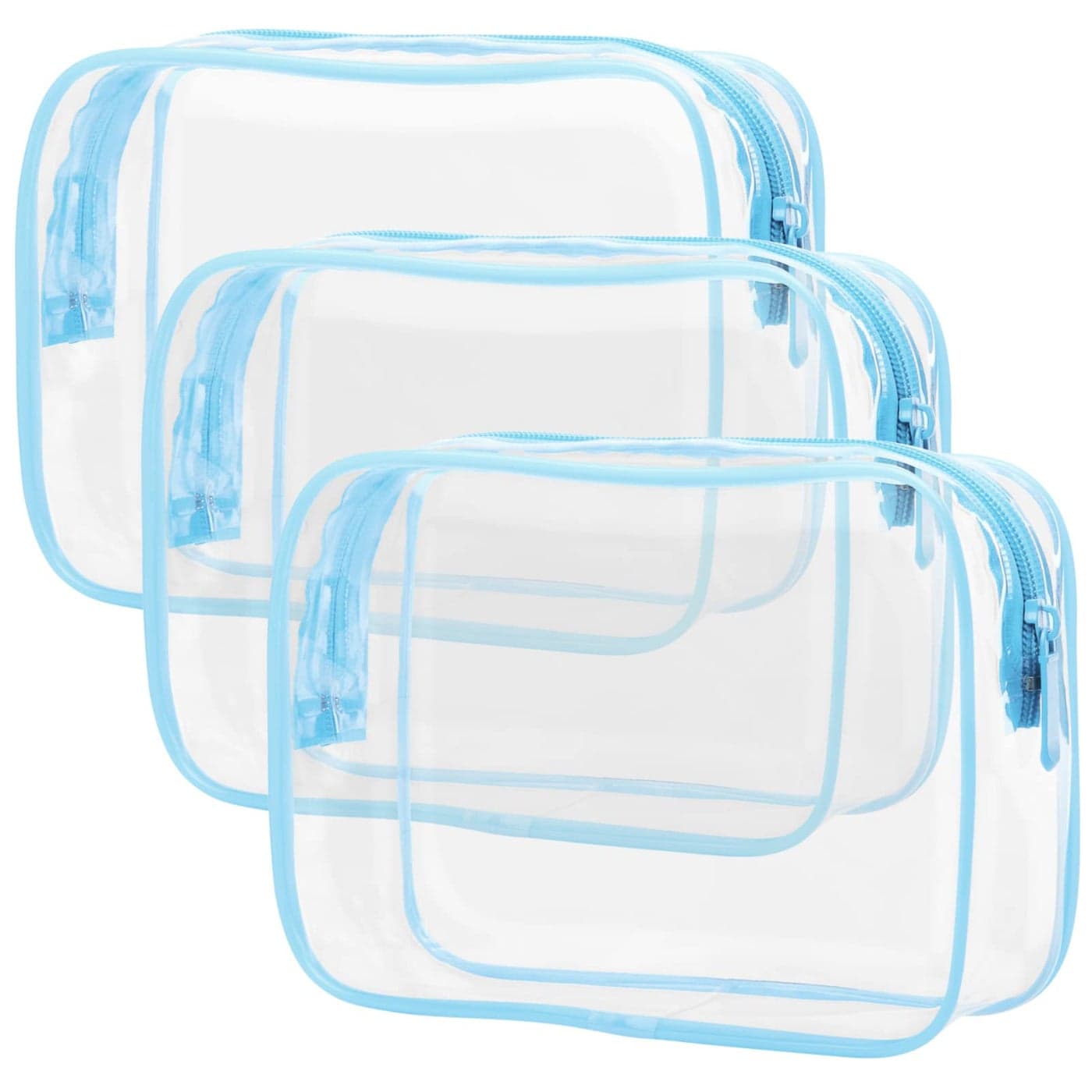 PACKISM Clear Toiletry Bag, 3 Pack TSA Approved Toiletry Bag Quart Size Bag, Travel Makeup Cosmetic Bag for Women Men, Carry on Airport Airline Compliant Bag, Light Blue
