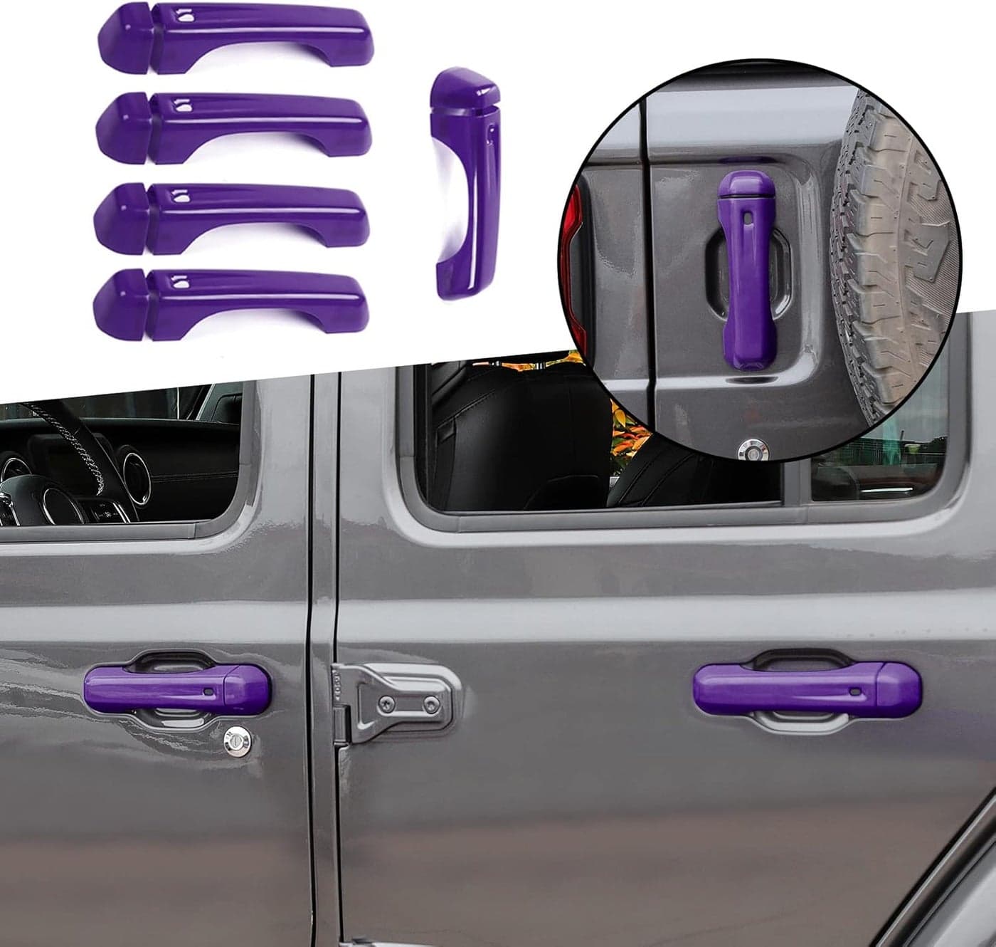 SQQP Purple Door Handle & Tailgate Cover Inserts for 2018-2022 Jeep Wrangler JL JLU 2/4 Door