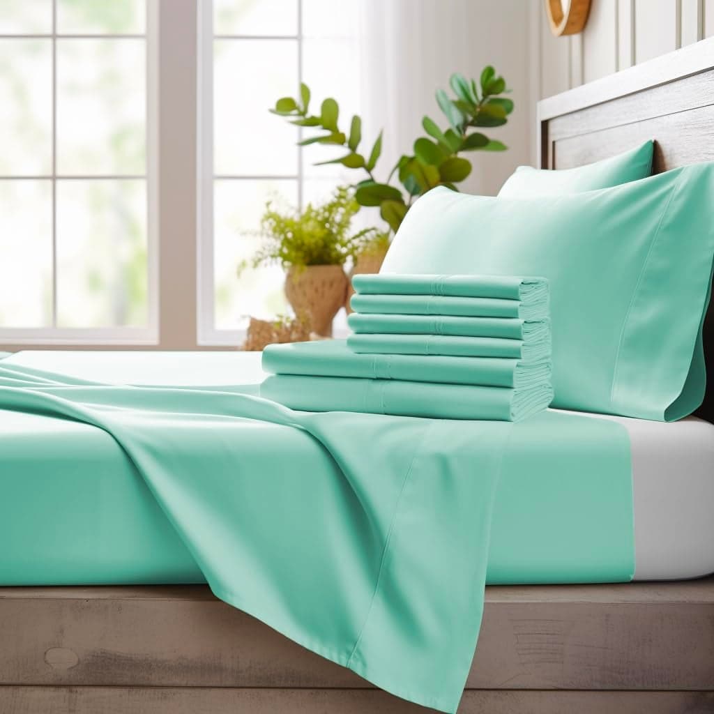Bamboo Bay 6 Piece Queen Size Sheet Set 100 Viscose Made from Bamboo Breathable Ultra Soft Cooling Bed Sheets for Hot Sleepers Beddings with Deep Pockets Fit 16 Mattress Ocean Wave