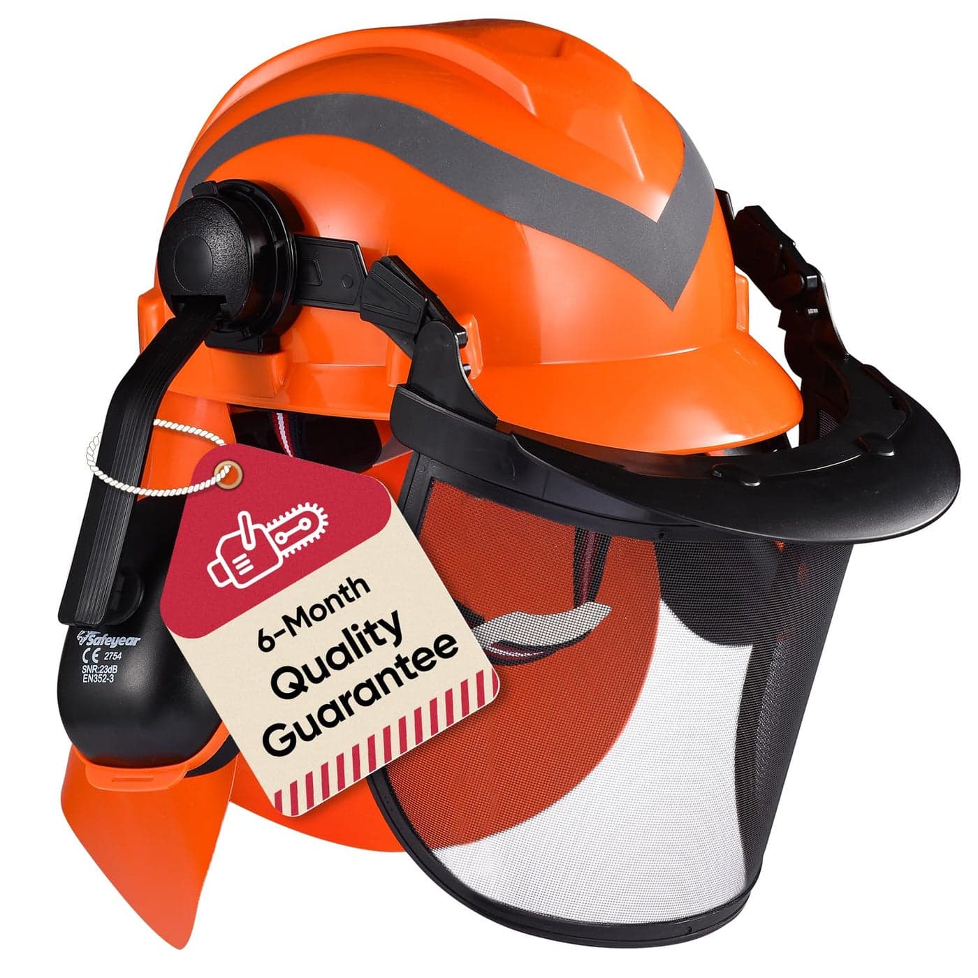 SAFEYEAR Forestry Hard Hat Cap Style Chainsaw Safety Helmet with 4 Point Ratchet Suspension for Women Men with Adjustable Ear Muffs Face Shield Visor Neck Shade Orange 1 Unit