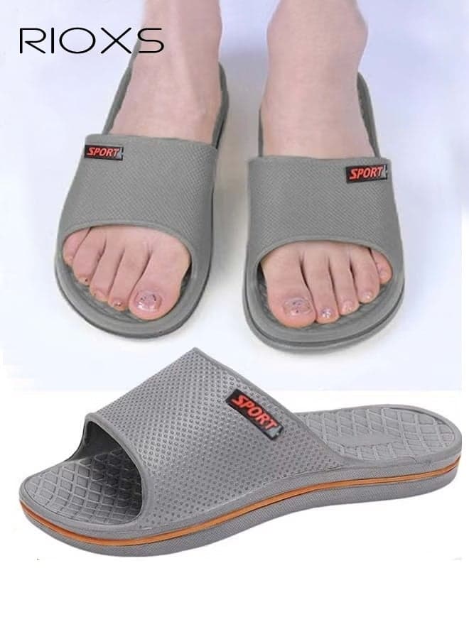 Unisex Slippers, Men's Slipper, Women's Slipper, Flat Slip Ons for Men Women, Quick-drying Anti-slip Shower Slippers, Water Friendly Bath Slippers, Lightweight Home House Slippers, Casual Open Toe Slides, Comfort Soft Sole Slipper for Bathroom Poolside Locker Room Use, Grey Slippers Flat Slip Ons