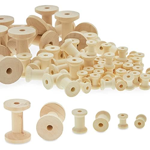 Okuna Outpost Unfinished Wood Spools for Crafting Sewing 140Pack Assorted Sizes 05 08 14 Natural Wood Dyeable Customizable Thread Spools Smooth SplinterFree Finish